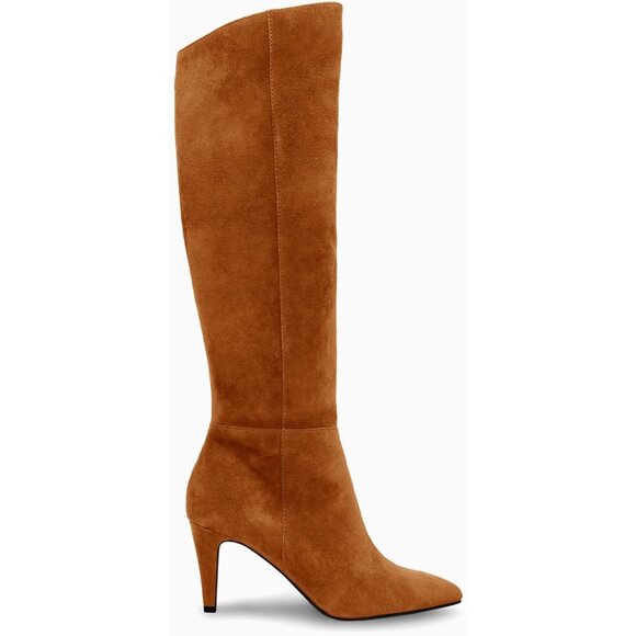 ⚡Women's Brown Wide Calf Knee High Boots High Heel Pointed Toe Side Zipper - Picture 4 of 5